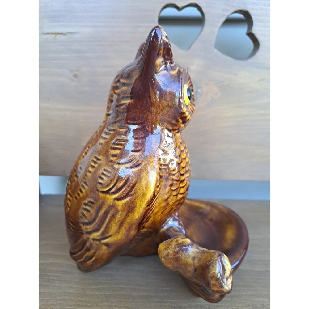 VTV California Pottery Glaze‎ Ceramic Owl Coin Tray Brown Collectable Decorative
